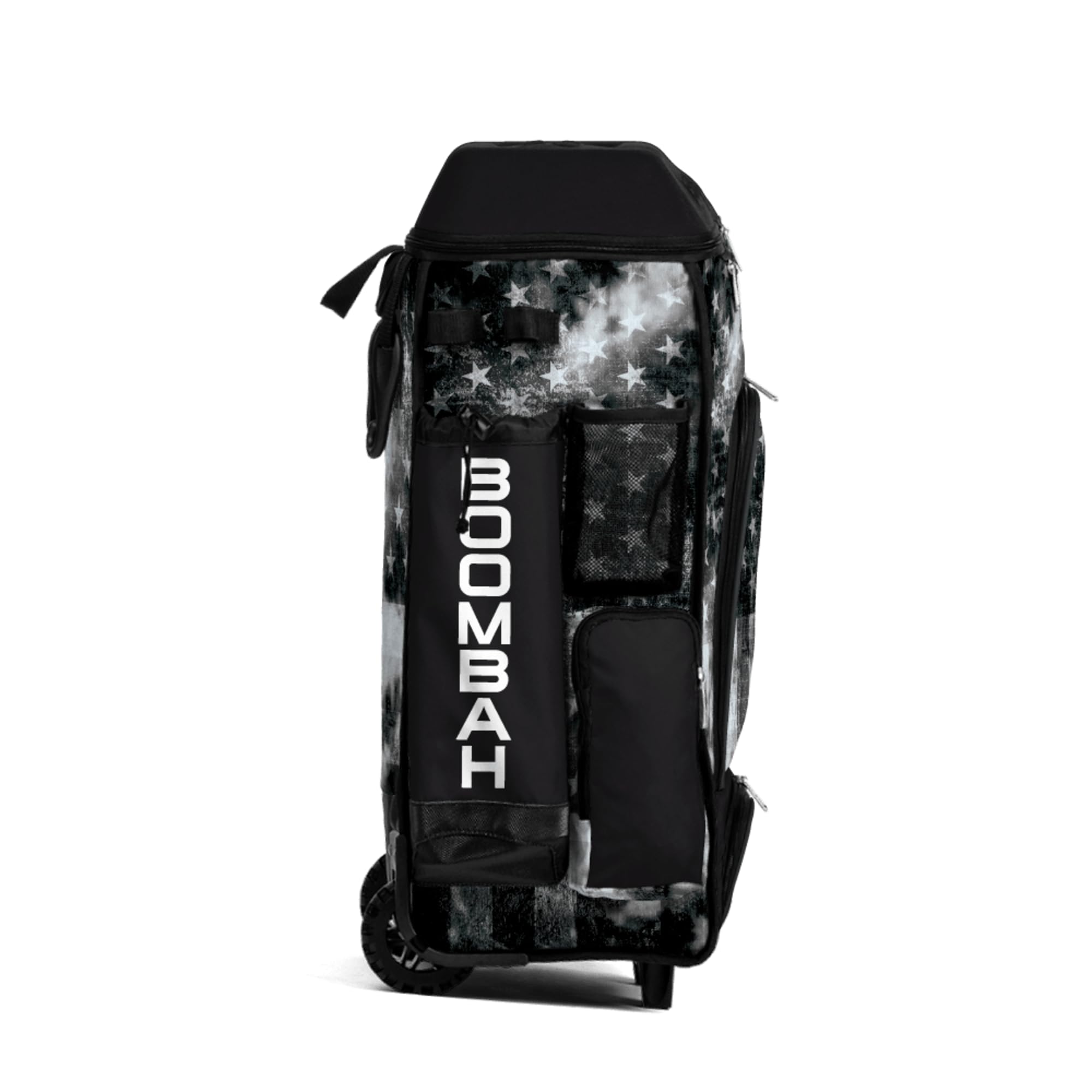 Boombah DEFCON Superpack Rolling Bat Bag - Telescopic Handle and Holds 4 Bats - Wheeled Version - USA Old Glory Black Ops Black/Charcoal/White