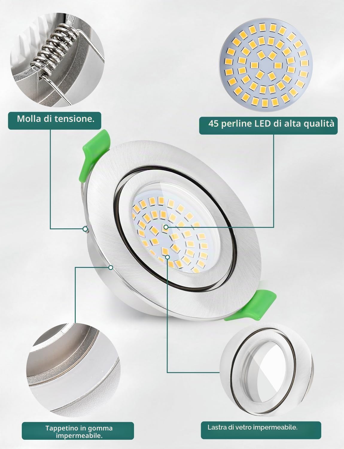 KYOTECH Faretti LED da Incasso per Cartongesso Dimmerabile 65-75mm Ultrasottili 5W IP65 Faretto Incasso Cartongesso Bianco Neutro 4000K Faretti da Incasso per Bagno, Set di 6 Nichel (Non Ruotabile)