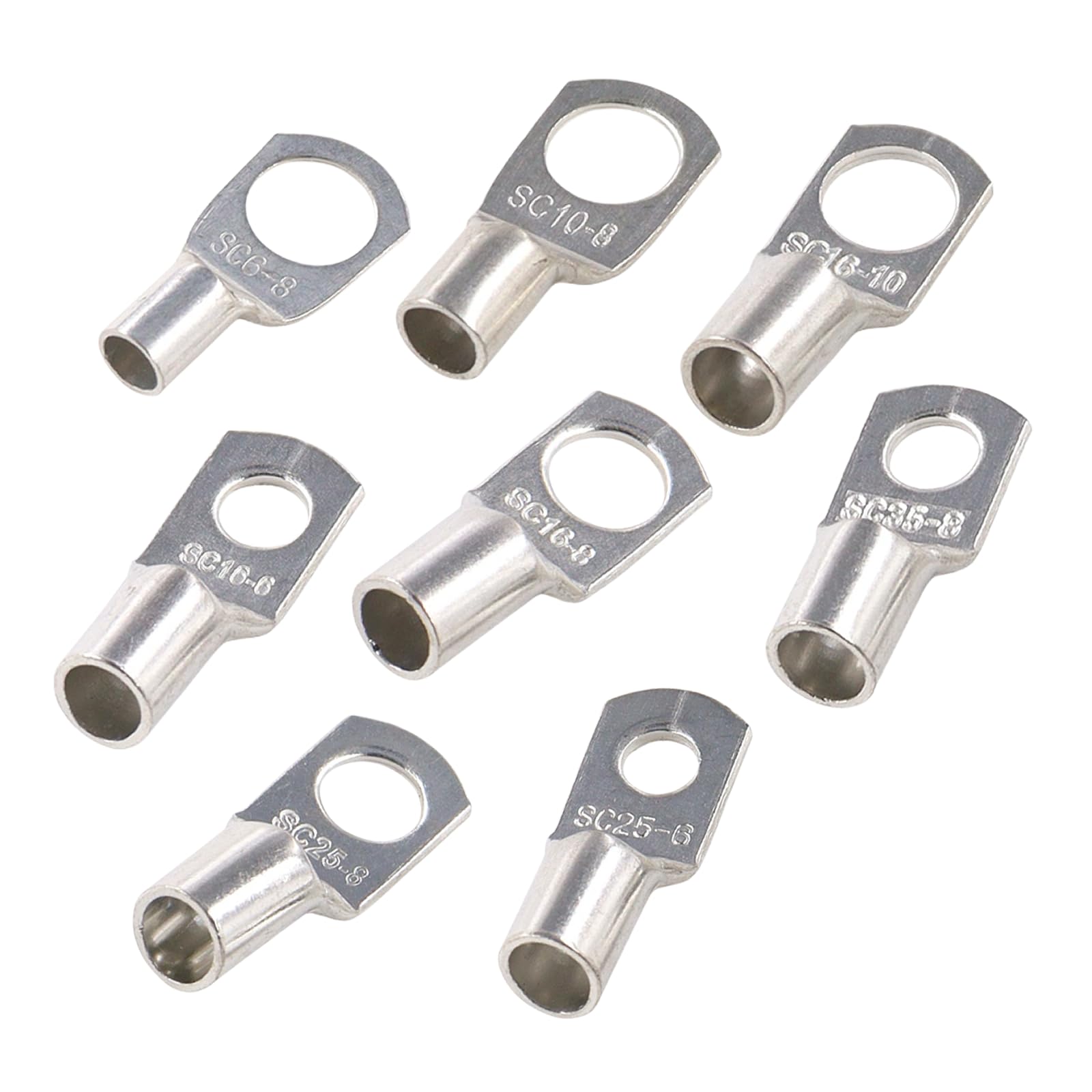 Joyelec Sc-Mix-Bags 72Pcs Sc6/10/16/25 Mixed Packaging Tinned Copper 6.0-35Mm² Cable Lugs M8 Battery Sc Bolt Hole Ring Crimp Terminals Connectors For Electric, Auto, Boat, Car,Battery Cable Ends Lugs（In Bags）