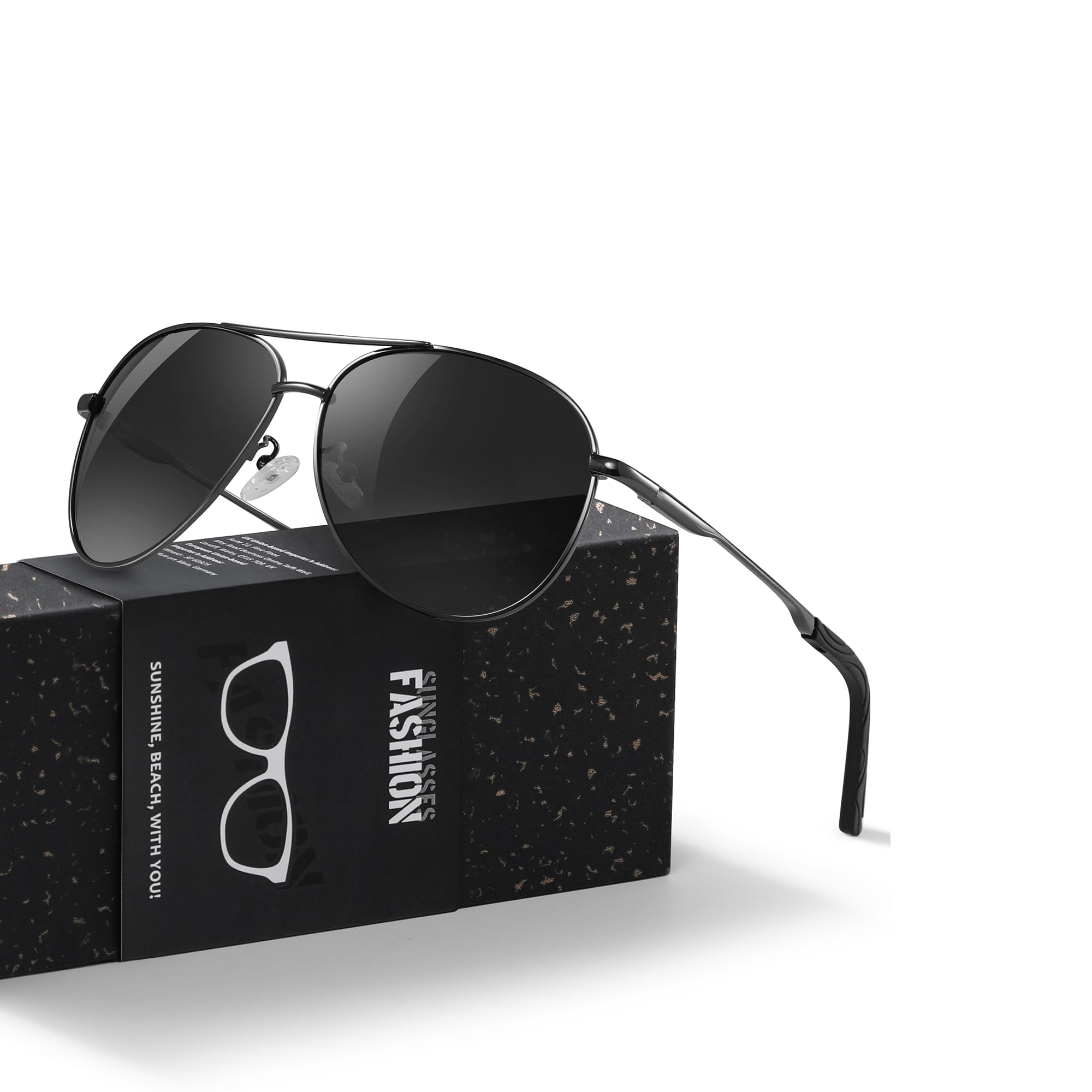 Pilot Men's Polarized Sunglasses - Unisex UV400 Protection Black Sunglasses for Driving, Fishing, Running - Classic Ultra Light Shades