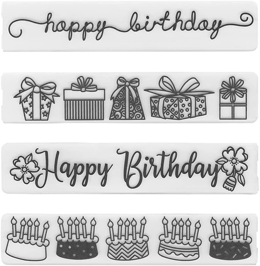 Linda Craft 4pcs/Set Happy Birthday Cake Box Candy Plastic Embossing Folders for Card Making Scrapbooking and Other Paper Crafts