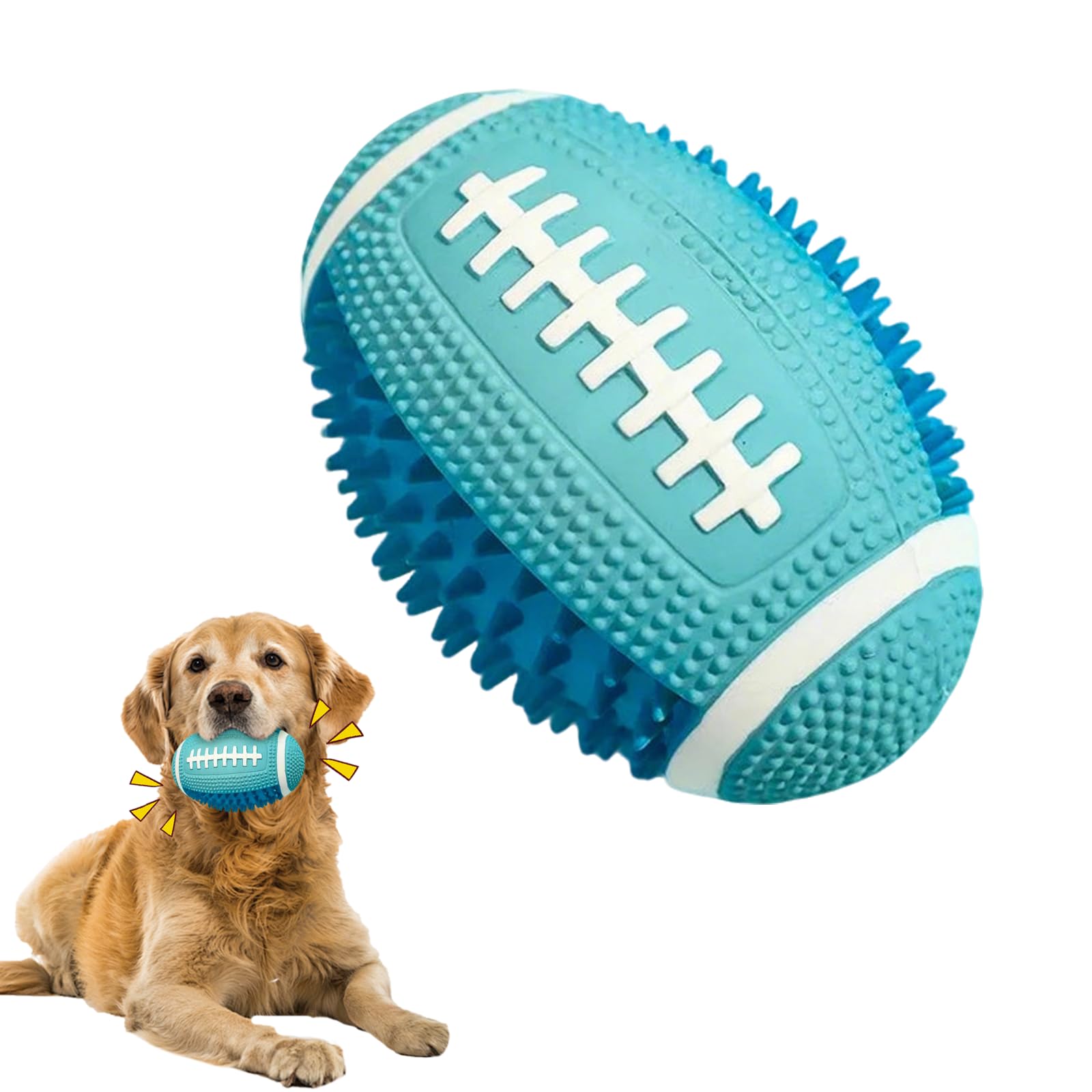 Comforso Squeaky Dog Toy for Aggressive Chewers,Interactive Rugby Shape Chew Toy for Teeth Cleaning and Training,Funny Tough Rubber Toy for Boredom,Cute Toy for Puppy (Rugby-Blue, One Size)
