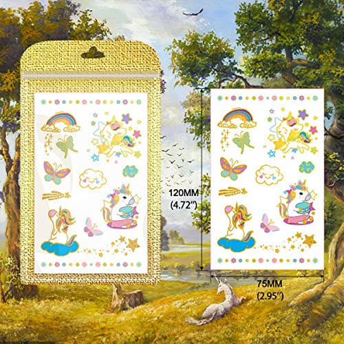 Aniuvot Glitter Unicorn Temporary Tattoos For Girls Boys Kids Birthday Party Favor Supplies 16 Sheets, Children Gold Metallic Body Decoration Stickers - Rainbow Unicorn, Butterflies, Space Styles… #TOP1