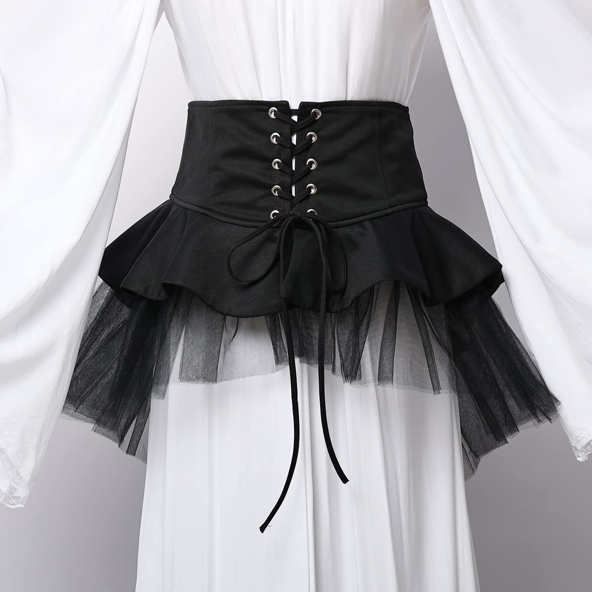 Women Steampunk Gothic Tulle Skirts Waist Belt for Women Victorian Ruffles Pirate Corset Costumes Black, XXL - Image 4