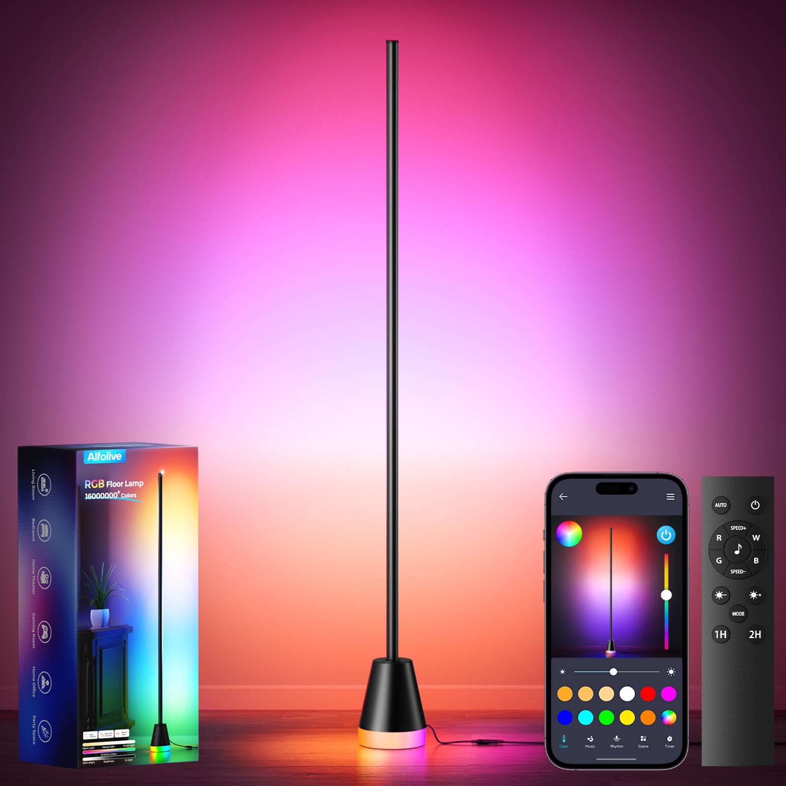 Photo 1 of Alfolive RGBIWC Corner Floor Lamp, Smart Ambient LED Light, Black
