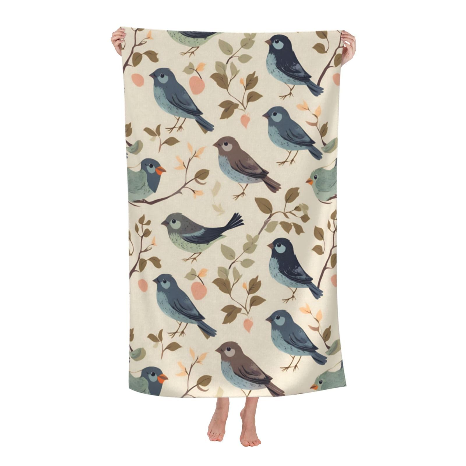 Pojknbv White Bird Pattern Print Oversized Adult Beach Towel Quick-Dry Comfortable Lightweight Travel Pool Camping