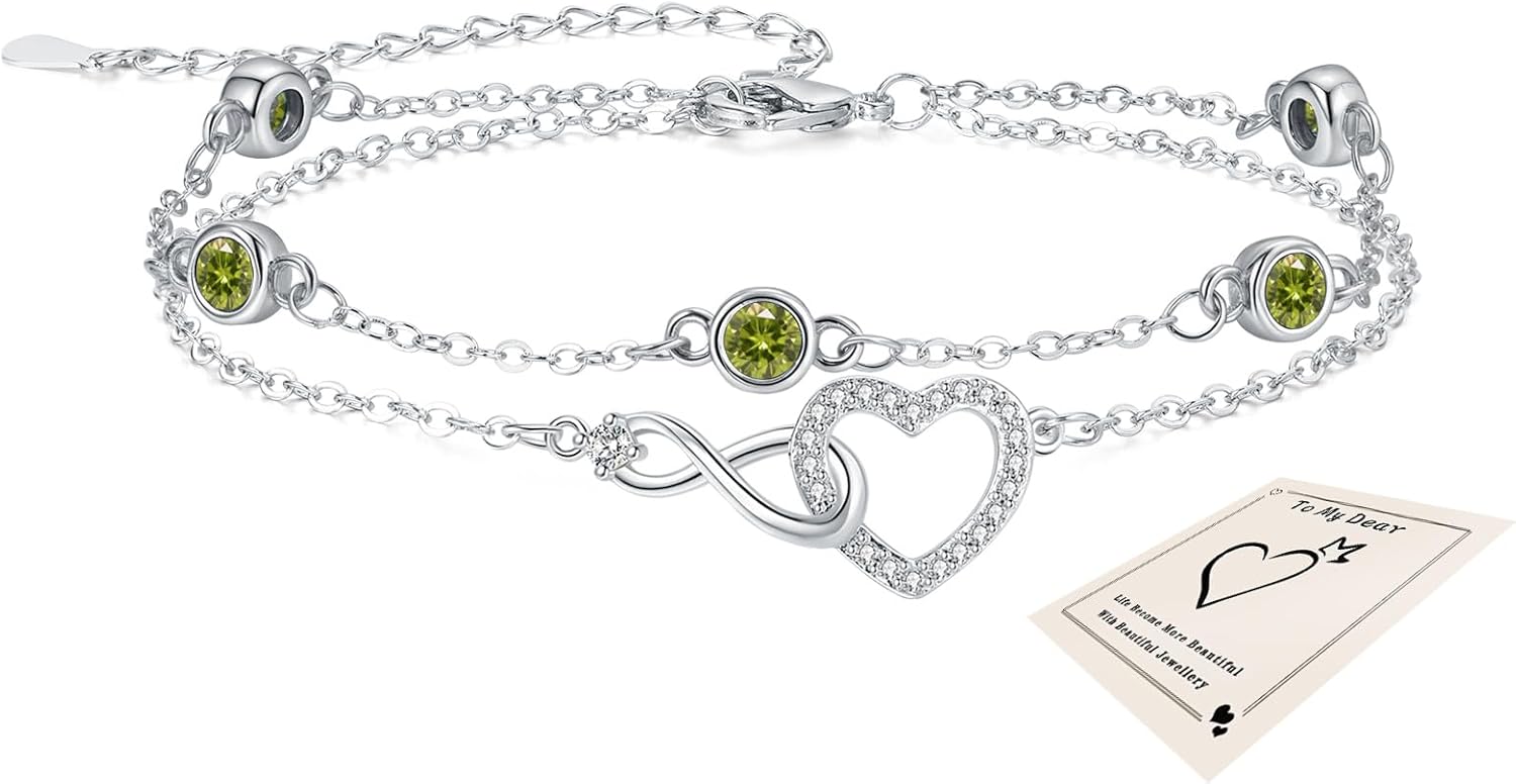 Silver Bracelet for Women, Infinity Heart Bracelet with Cubic Zirconia Adjustable Layered Bracelets Forever Love Jewelry Gifts for Mom Wife Girlfriend Friend Birthday Wedding Bride