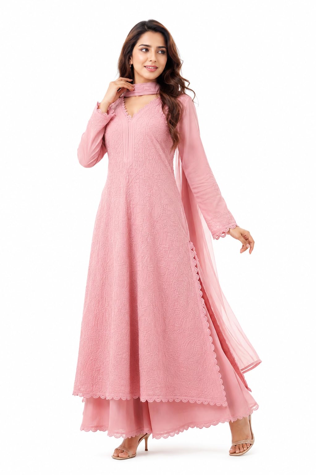 Women's Chikankari Georgette Anarkali Kurta Palazzo Set with Dupatta-picture-26