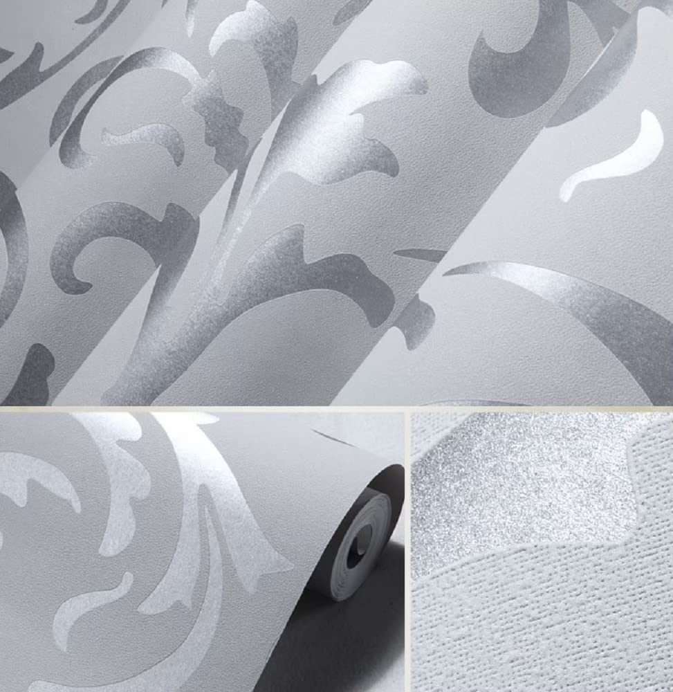 Amazon | 壁紙 3本セット エレガント 銀 53cm×950cm DIY のりなし