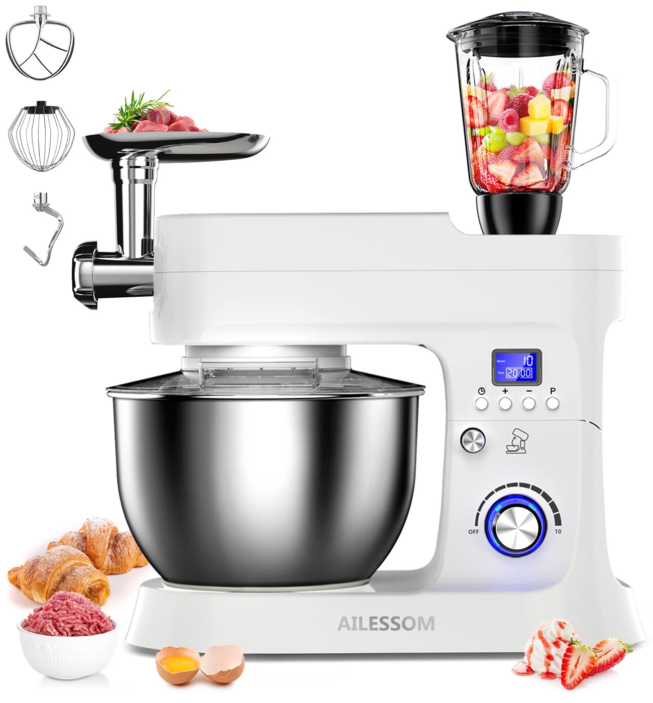 Buy AILESSOM 8IN1 Electric Stand Mixer, 800W 10Speed With LCD Timer