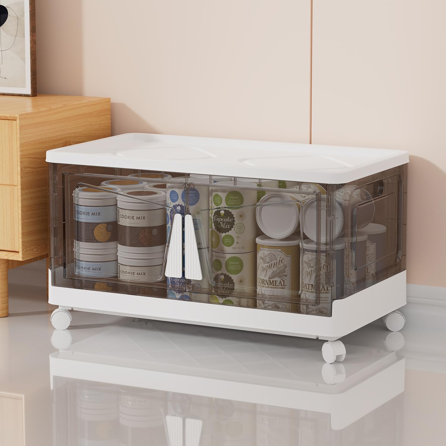 Tirejeen 28Gal Large Storage Bins with Lids, Plastic Storage Bins with Casters, Clear Storage Bins for Closet Organizers and Storage, Foldable Storage Box Front Open Stackable Storage Drawers