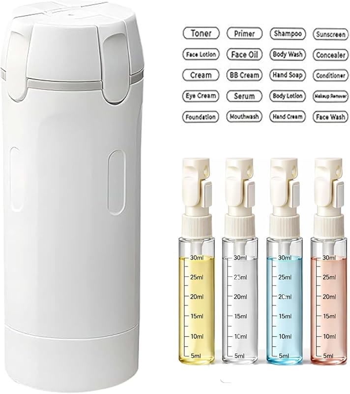 Frasco dispensador de viagem 4 em 1 LilyBluBlu, recipiente recarregável de 30 mL com acionamento por pressão