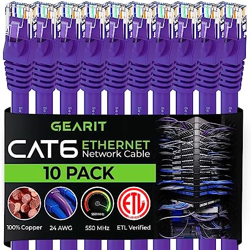 GearIT Cat 6 Ethernet Cable 7 ft (10-Pack) - Cat6 Patch Cable, Cat 6 Patch Cable, Cat6 Cable, Cat 6 Cable, Cat6 Ethernet Cable, Network Cable, Internet Cable - Gray 7 Feet