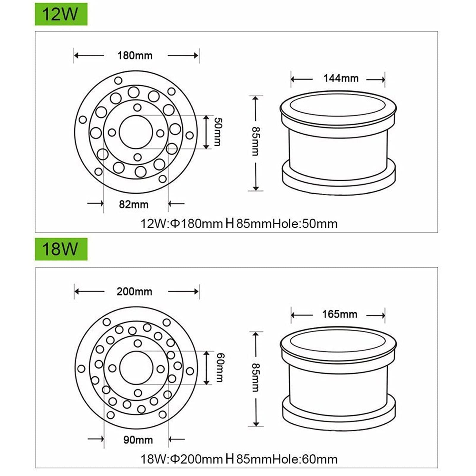 LED Tauchlicht - Einbaustrahler Für Den Außenbereich, Wasserdichtes Unterwasserlicht, LED Ringbrunnenlampe, IP68 wasserdichte Teichbeleuchtung (Color : Green, Size : 12v(18w))