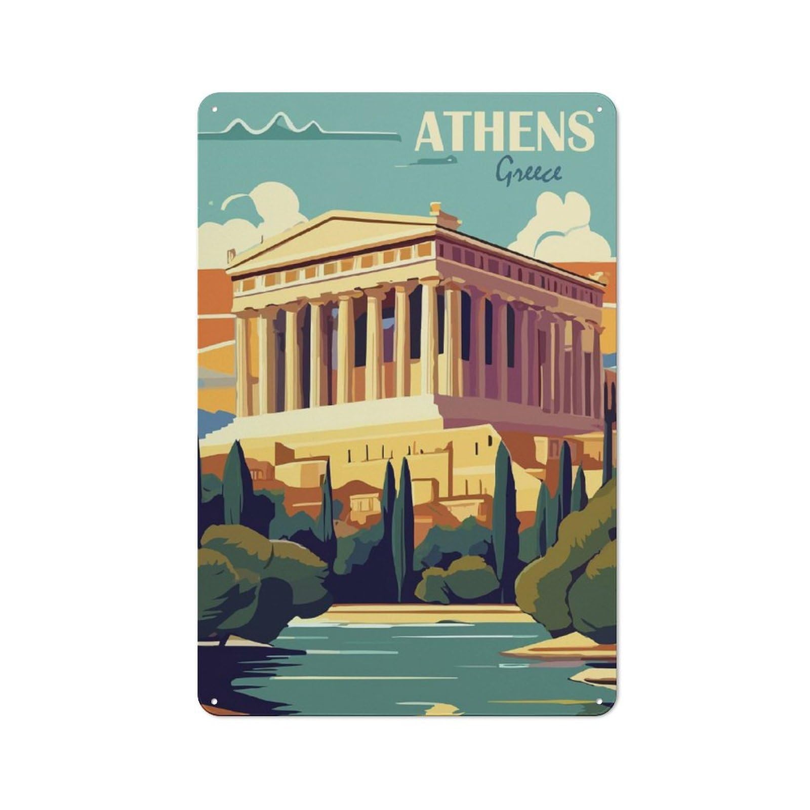 Classic Athens Greece(4) Metal Sign 30x20cm, Classic Pub Decor for Diner, Restaurant, Shed Or Kitchen