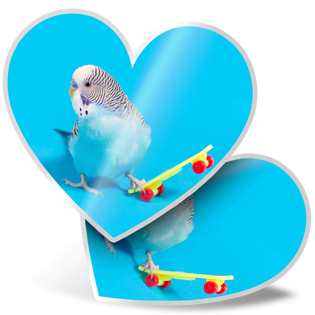 2 x Heart Stickers 7.5 cm - Blue Budgie Skateboarding Skater Fun Decals for Laptops,Tablets,Luggage,Scrap Booking,Fridges, #44355