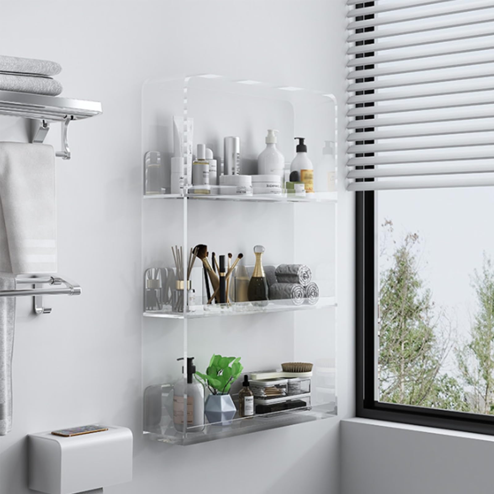 Estante De Almacenamiento Acrílico De Montaje En Pared, Repisas Flotantes De 3 Niveles, Organizador De Maquillaje Compacto para Dormitorio, Baño, Cocina Y Decoración(Transparent)