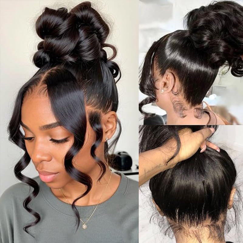 Kloiynj 360 Lace Front Wigs - 220% Density Body Wave HD Lace Front Wigs - Brazilian Virgin 16 Inch - Full Lace Wigs Pre Plucked with Baby Hair -