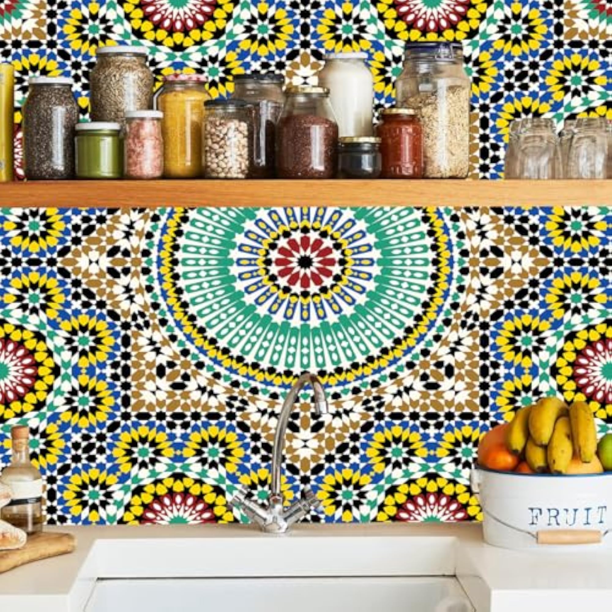 Moroccan Mandala Pattern Wall Sticker, Multicolour, Geometric Mosaic Design