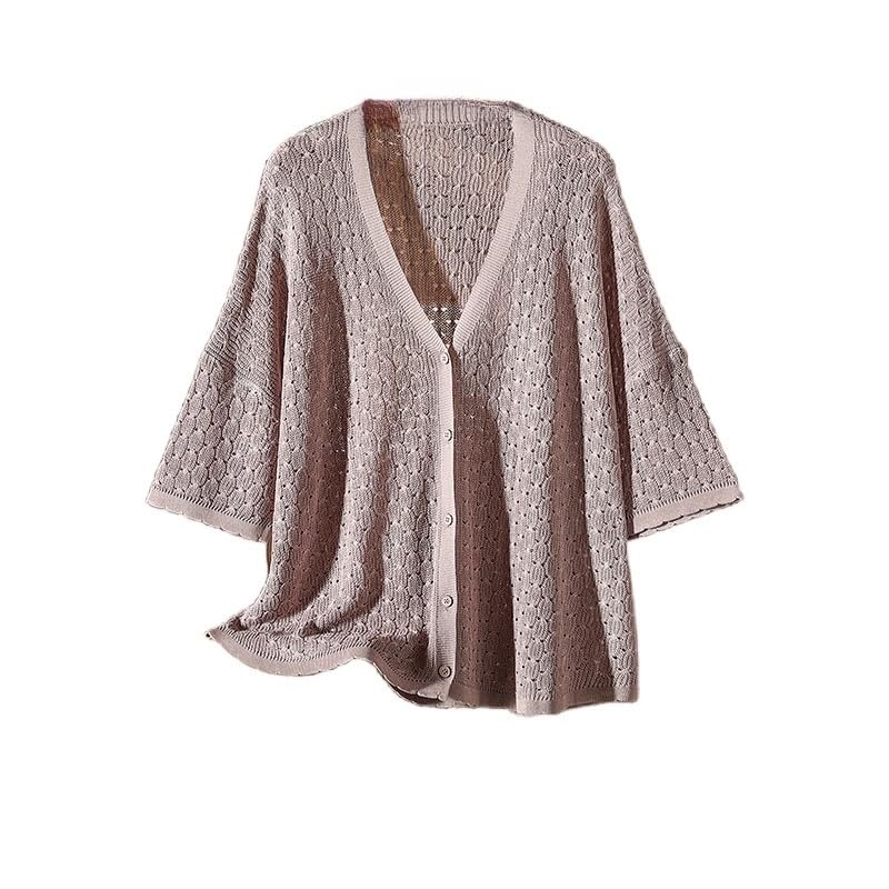 Cardigan Mujer,Cárdigan De Verano De Punto Fino para Mujer, Manga 3/4, Cuello En V Blanco Extragrande, Botones Transparentes, Chaqueta Ligera De Punto Cable, Tops Casuales De Corte Holgad