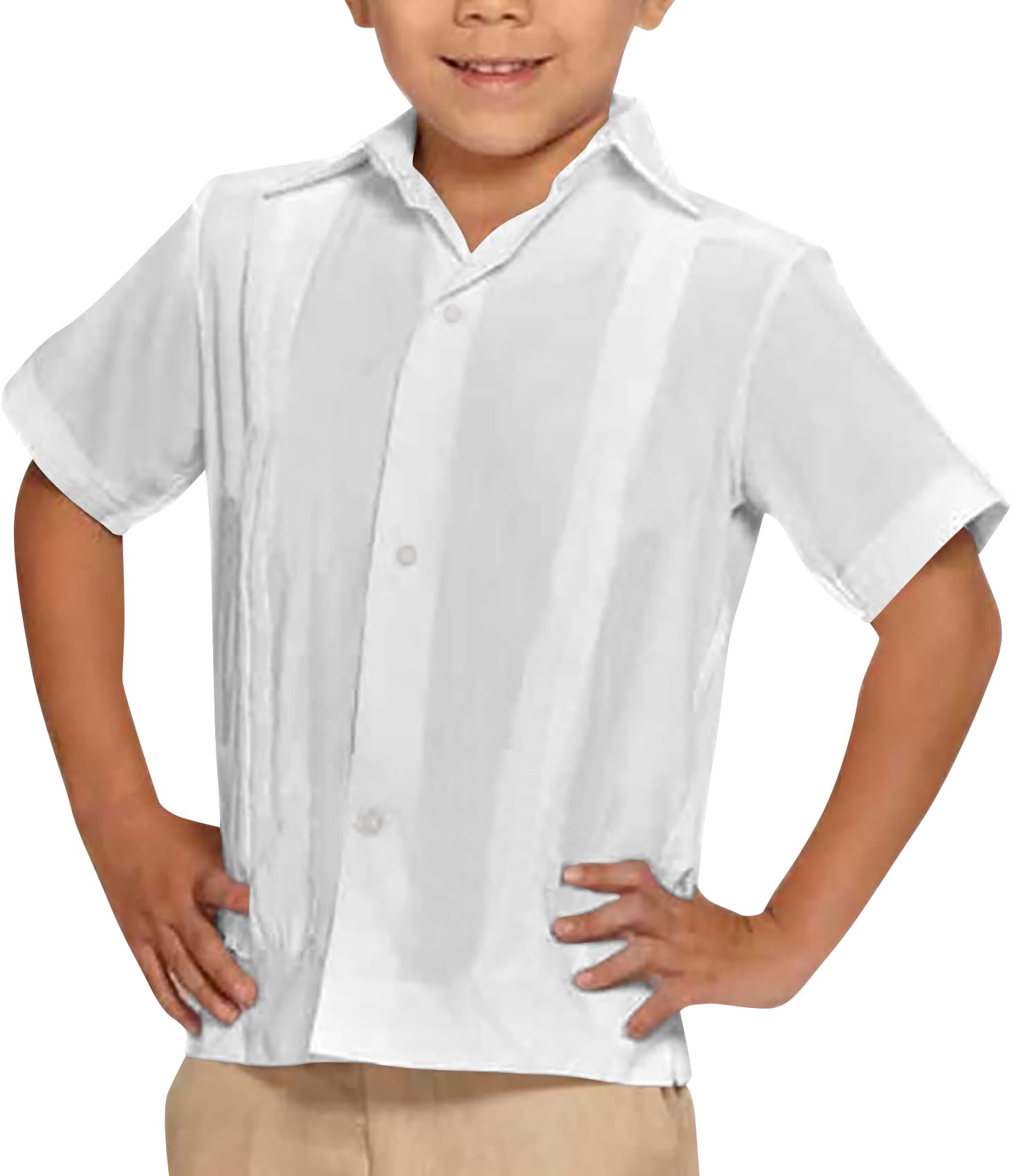 Kids Boys Linen Guayabera Shirts Short Sleeve Button Down Spread Collar Summer Solid Plain Cuban Tops