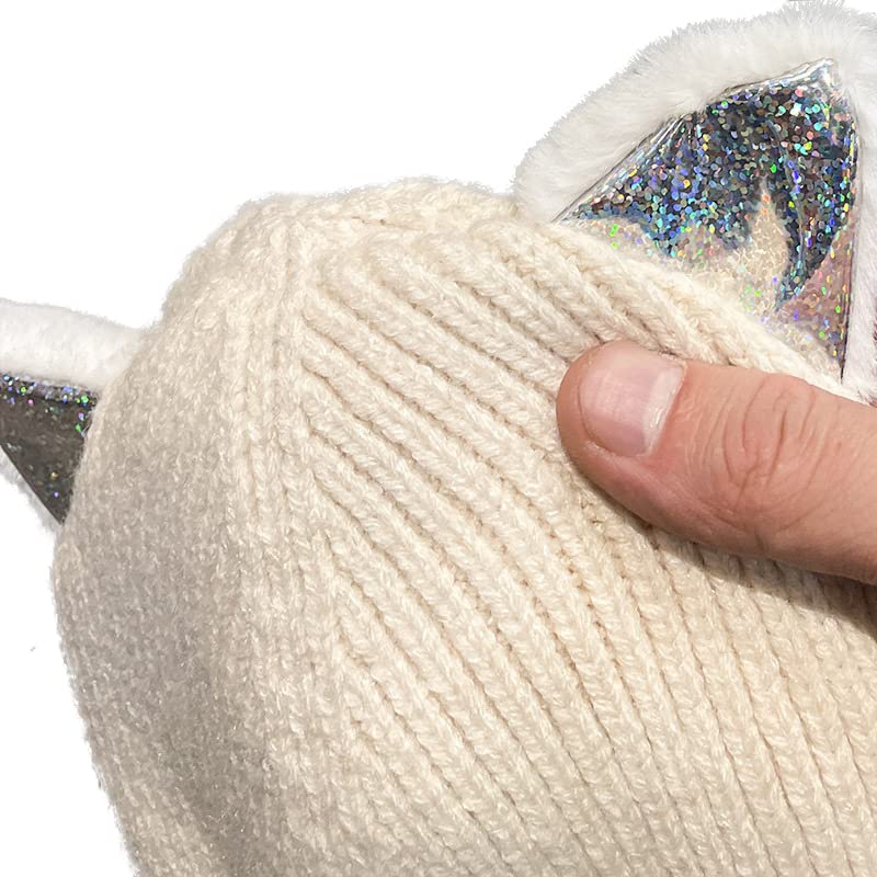 Crochet Fleece Lined Cat Ear Hat Knitted Beanie Cap Photo Prop for Women Girls Fall Winter4