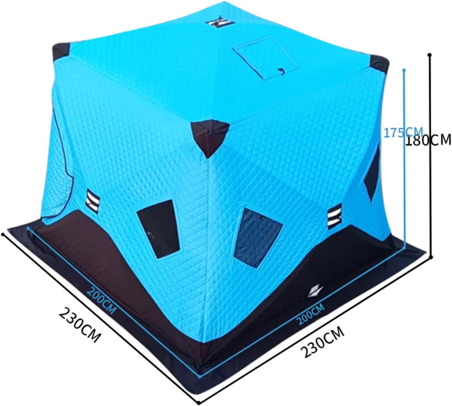 Ice Fishing Shelter 2-4 Person, 200 * 200 * 175cm Insulated Tent, Pop Up Portable Ice Shanty Thermal Hub with with 8 Nails 4 Pieces of 3M Rope