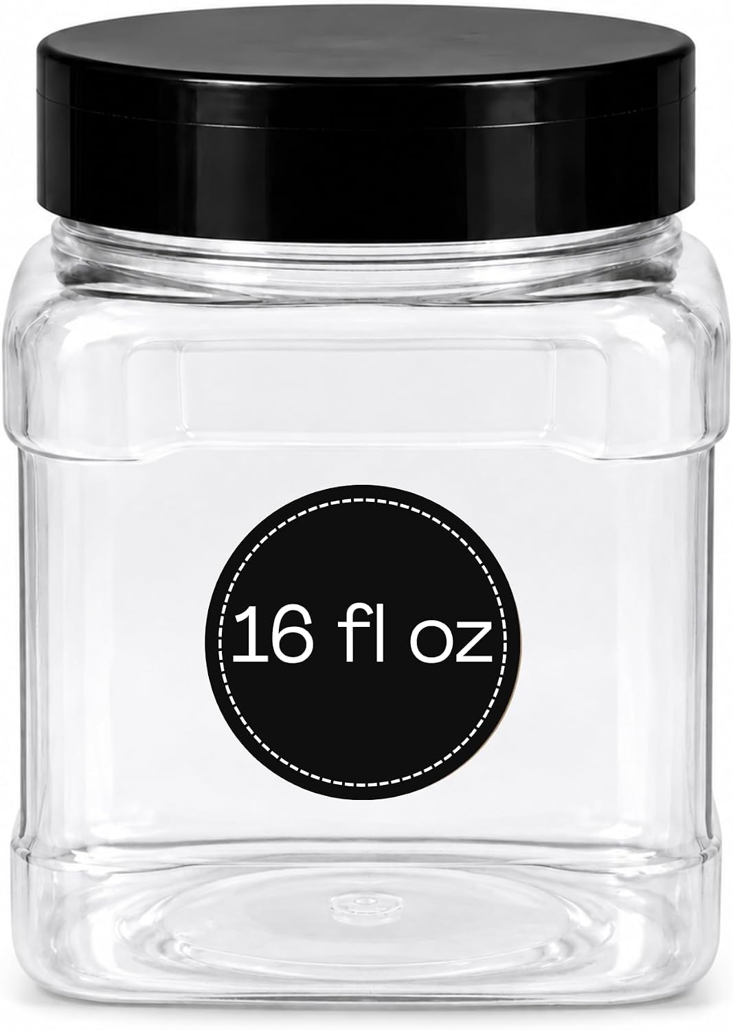 Pride of India 16 Fl Oz Clear Storage Jar with Dual Opening Lid | Food Grade PET Plastic Square Grip Jar | Reusable Organizer for Kitchen, Pantry, Coffee, Spices, Snacks, Crafts | 1-2 Cup Capacity