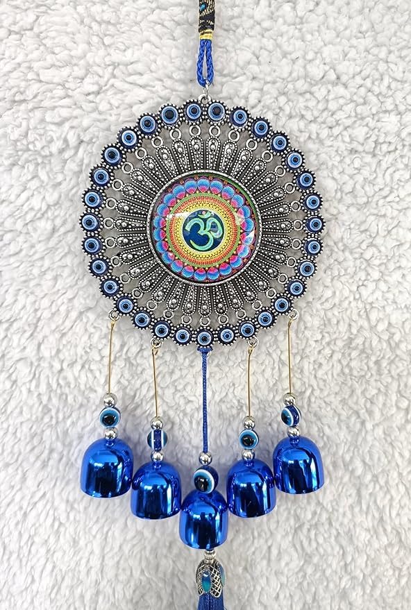 BLOOMPLEX 5 Bells Wind Chimes, OM Nazar Battu for Positive Energy, Evil Eye Hanging for Home and Office-image-40
