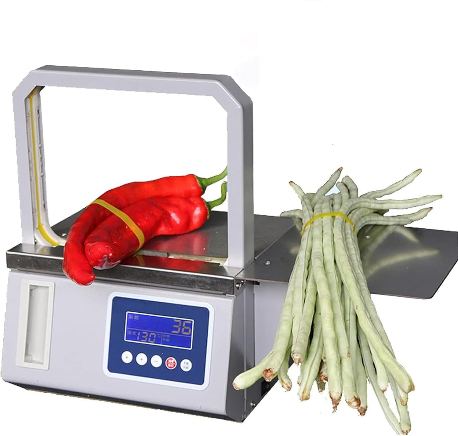 XUXIAO Small Automatic Tape Strapping Machine, Tabletop Industrial Strapping Banding Machine, for farm packaging, commercial kitchen use, fresh produce bundling 8.6 * 8.6in