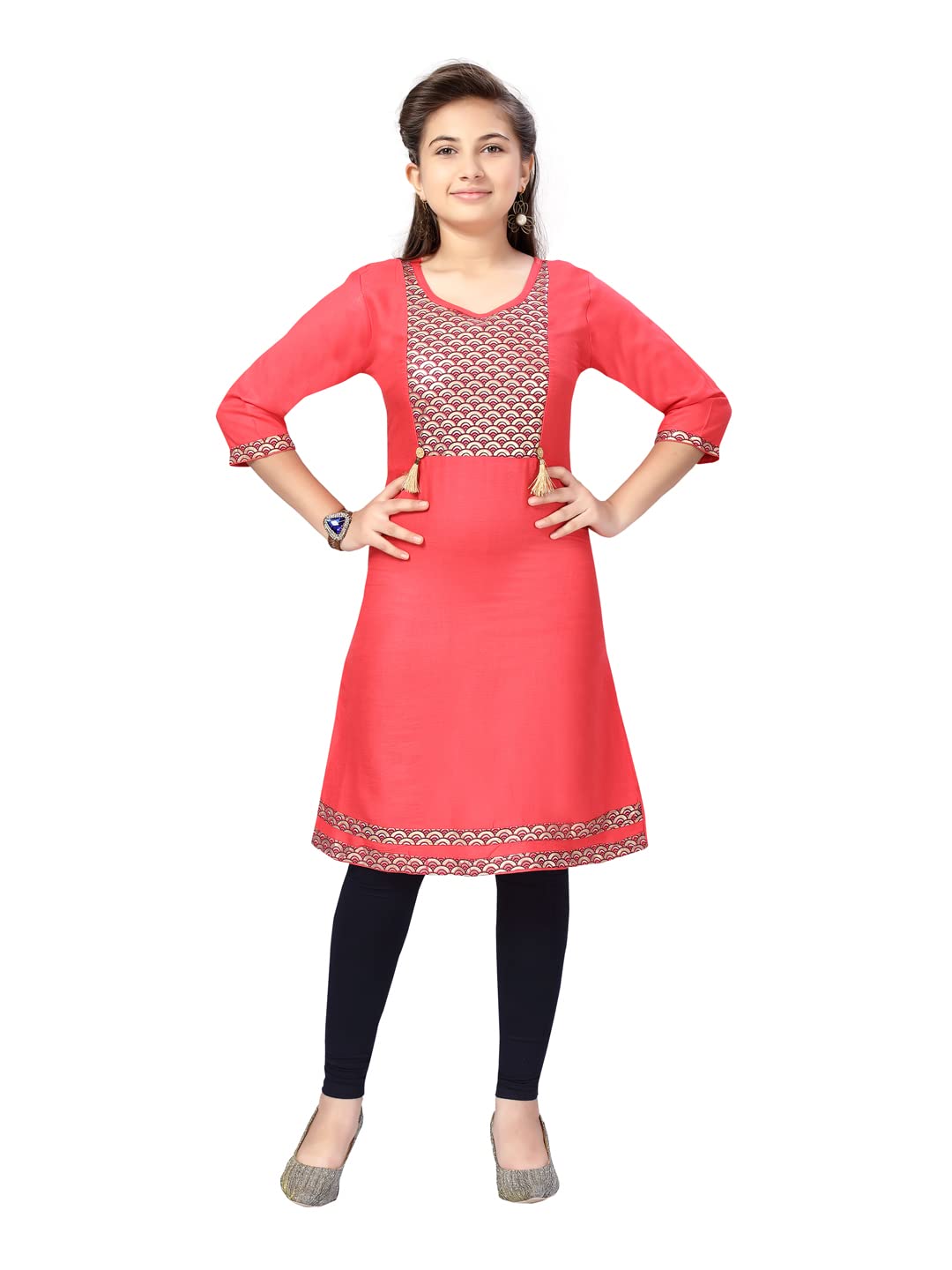 Aarika Girl's Cotton Kurti Legging Set (Kl-E-22_Gajri-Navy Blue_40)