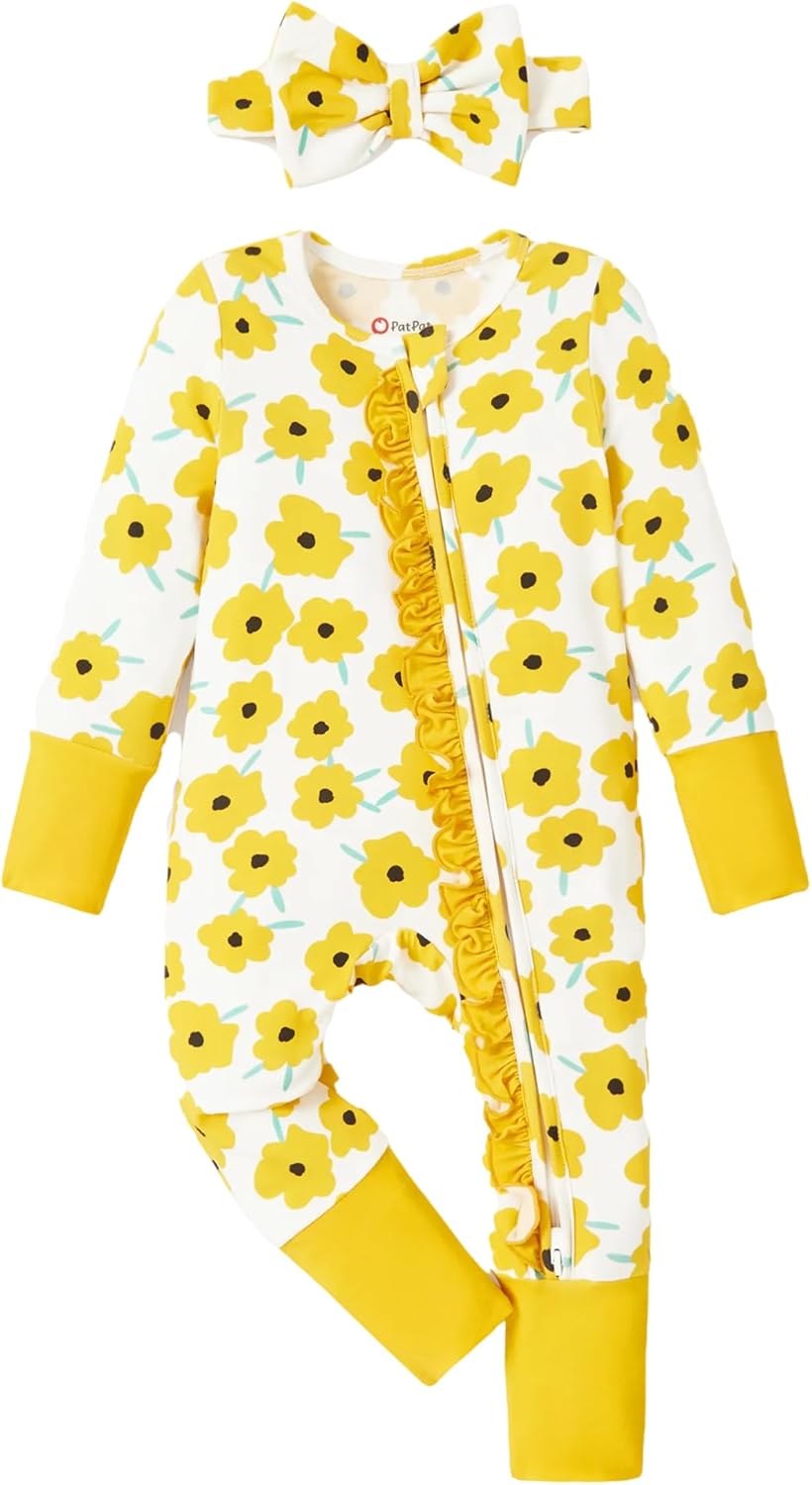PATPAT Baby Girl Boy Clothes Newborn Infant Footie – Soft Viscose from Bamboo– 2-Way Zipper, Fold-Over Mitten, Ruffle Trim PATPAT Baby Girl Boy Clothes Newborn Infant Footie – Soft Viscose from Bamboo– 2-Way Zipper, Fold-Over Mitten, Ruffle Trim