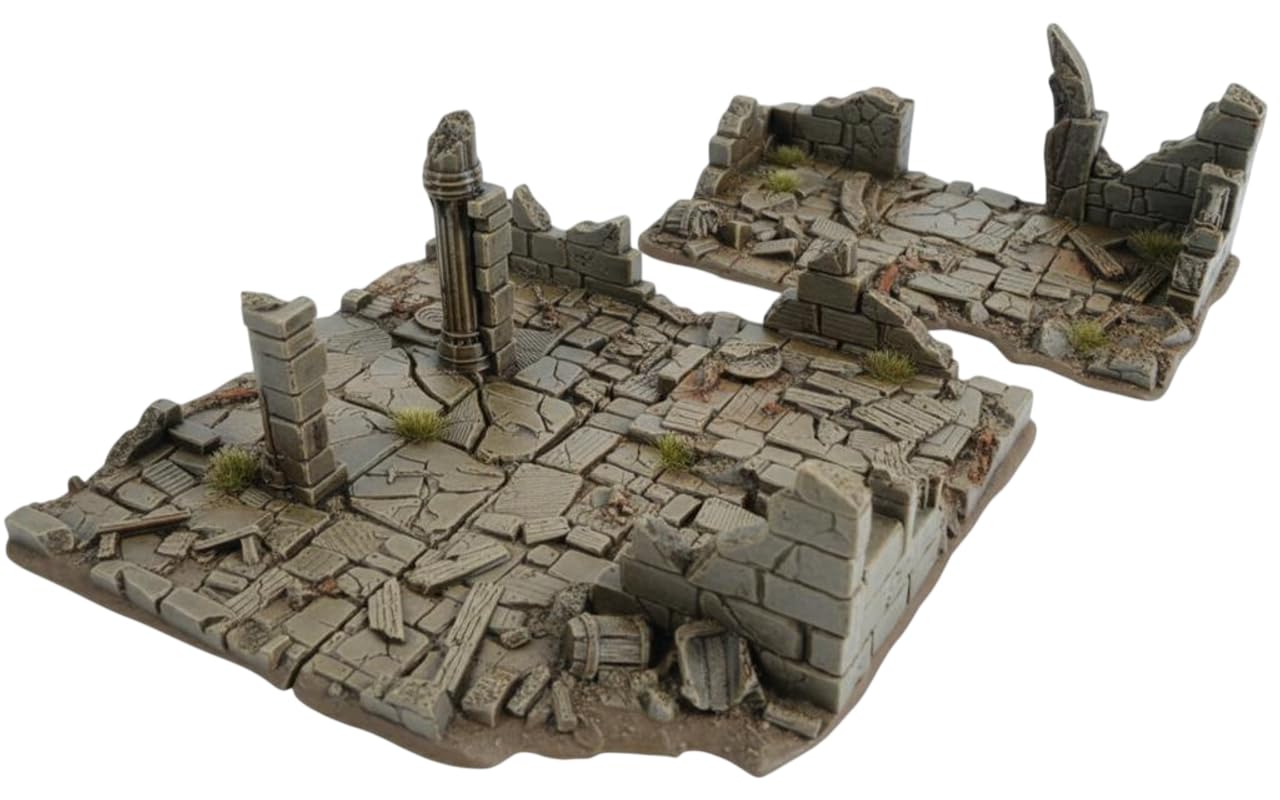 Terrain de ruines gris pour échelle de 28 mm - Kit pour tablettes RPG et Wargames - Kit personnalisable pour des champs de bataille réalistes
