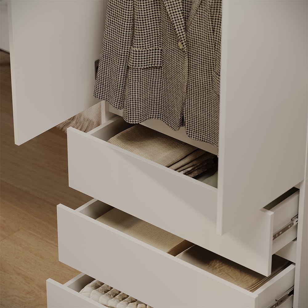 Vicco Armario Claus, Blanco, 74 x 191.5 cm con 4 cajones, para Guardar Ropa y Textiles