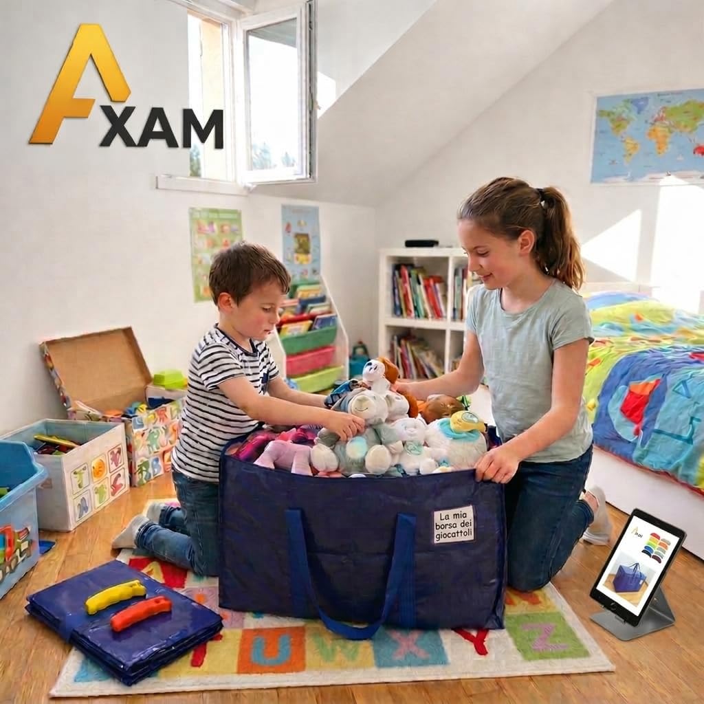 AXAM Borse per Trasloco XL 91 L [LOTTO-10] – Sacchi Portaoggetti Ultra Resistenti con Manici Comfort in Silicone – Alternativa Ecologica ai Cartoni – Pieghevoli, Impermeabili e Impilabili