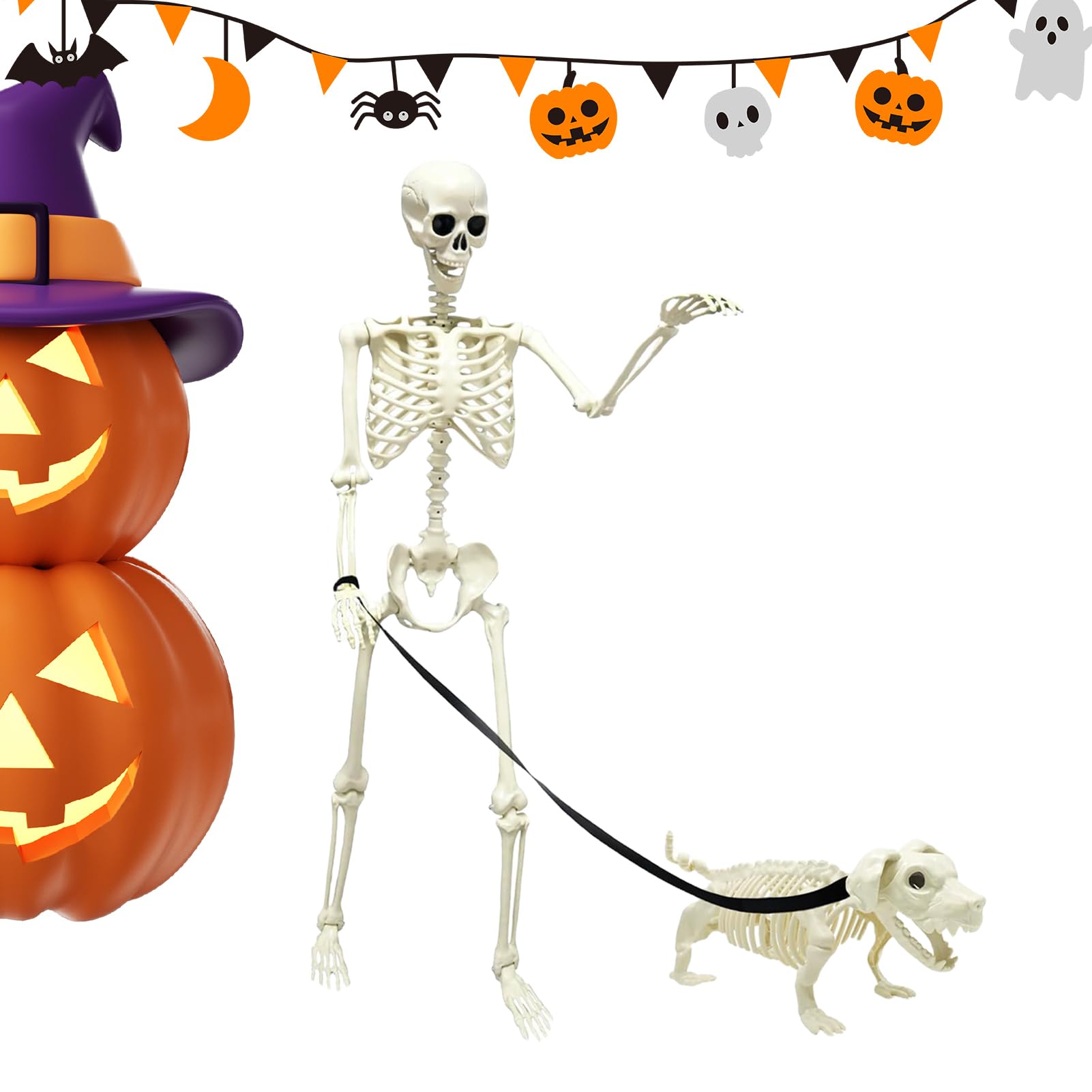 Squelette Décoration Halloween avec Chien Osseux pour Fête et Maison Hantée