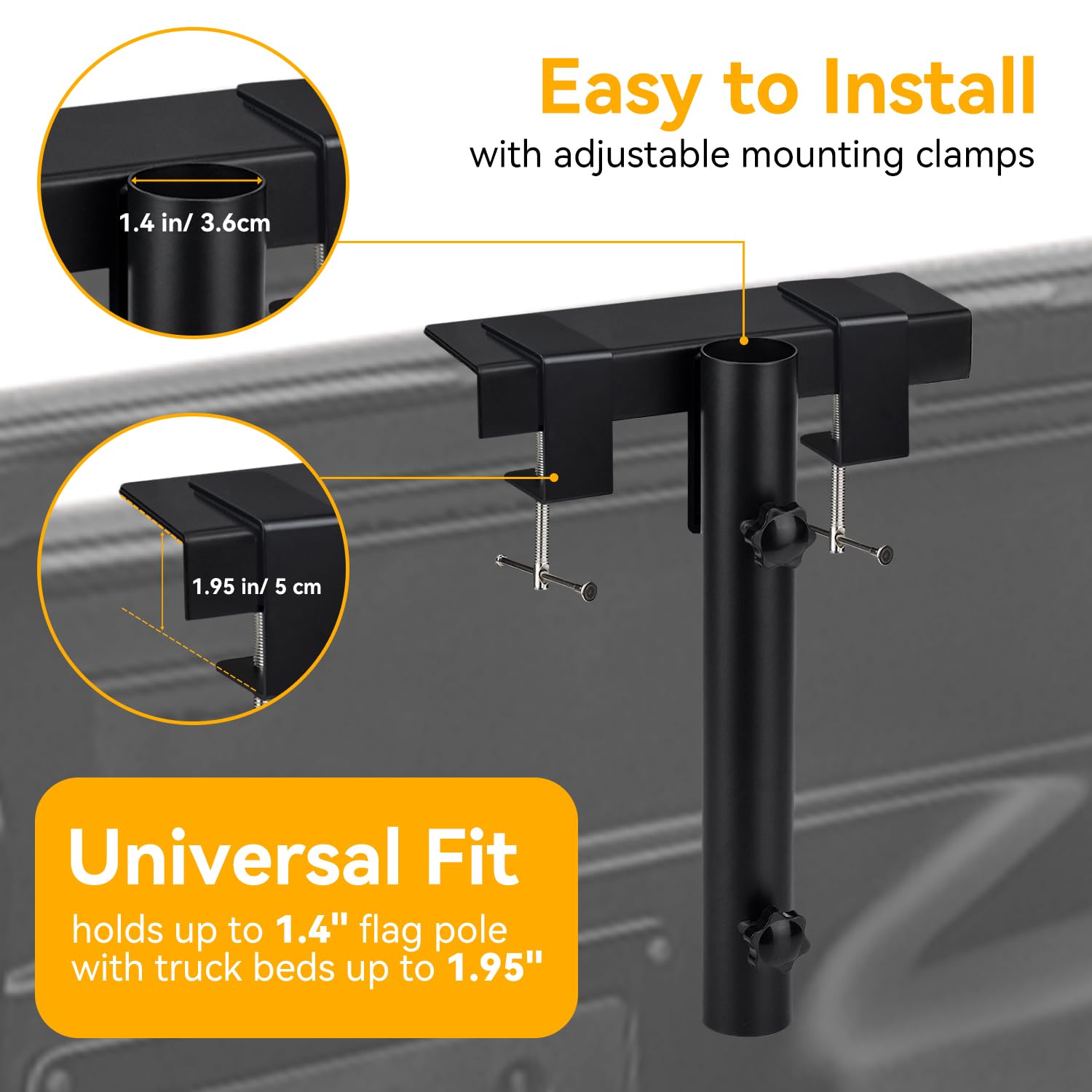 Soporte para mástil de Bandera, Soporte para mástil de camioneta, Soporte para mástil de Bandera para Camiones y Camas de Remolque, no Requiere taladrar