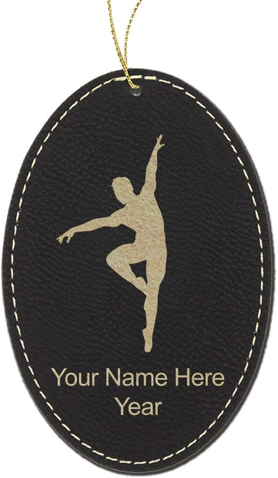 LaserGram Personalized Christmas Ornament, Ballet Dancer Man, Faux Leather, Custom Laser Engraved Gift Idea (Oval Shape, Dark Brown)