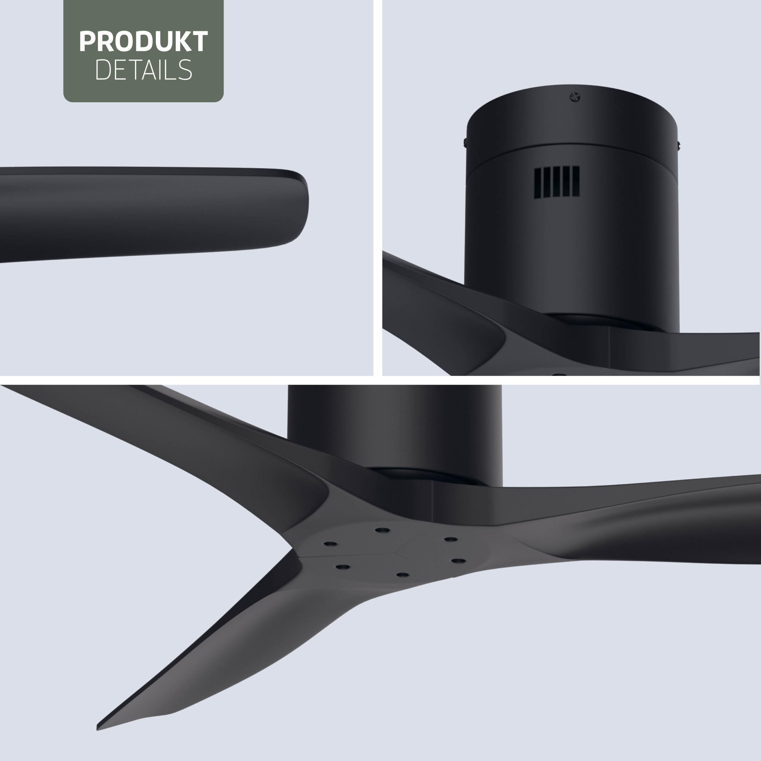Varin® Smart Deckenventilator, Tuya WLAN, Lange Flügel, 6 Geschwindigkeiten, Ventilator Leise 20 dB, Deckenventilator mit Fernbedienung und App, Ø 132 cm, Schwarz