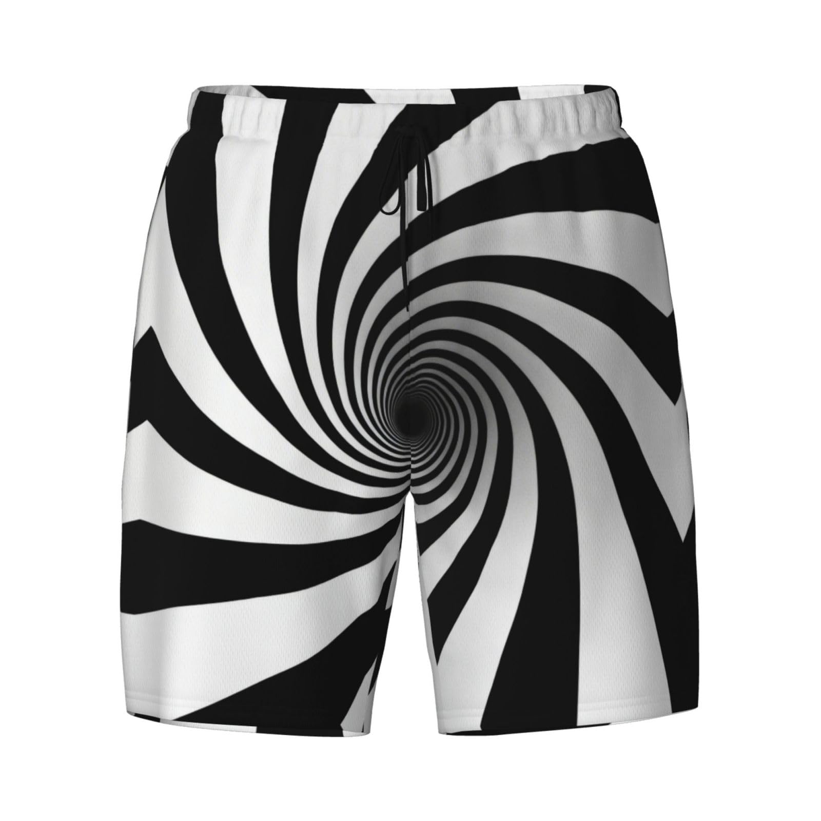 Cntdbu Men's Black Infinite Spiral Vortex 2XL Swim Shorts 2 In 1-Quick Dry Board Shorts With Liner, Mesh Lined Swim Trunks With Pockets