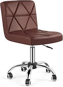 COSVALVE Armless Desk Chair, Mid Back 360 Swivel Office Chair, Height Adjustable Executive Conference Task Chair with Rolling Wheels and Diamond Pattern for Home Bedroom Computer Barber, Brown