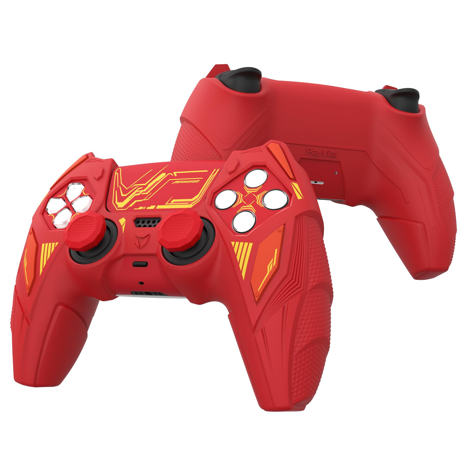 PlayVital Etui Silikonowe do ps5 Kontroler,Obudowa Grip do ps5 Akcesoria z Ochroną Joysticków & Naklejka,Osłona Kompatybilne ze Stacją Ładującą–Klasyczny Czerwony & Ceglasty Czerwony,Mecha Rhino