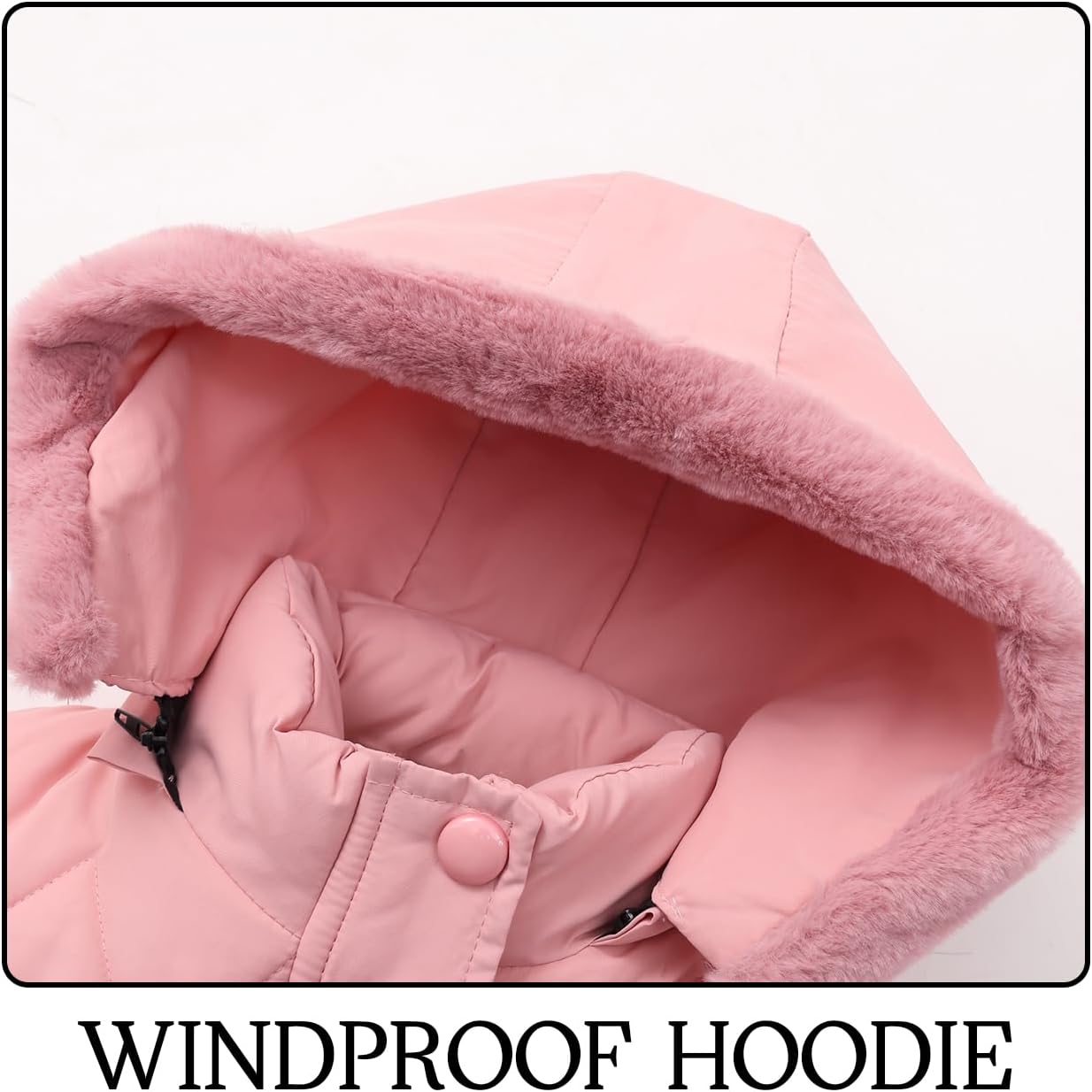 Kids Girls Winter Hooded Padded Coat Fleece Lining Puffer Jacket Outerwear Parka - Image 3