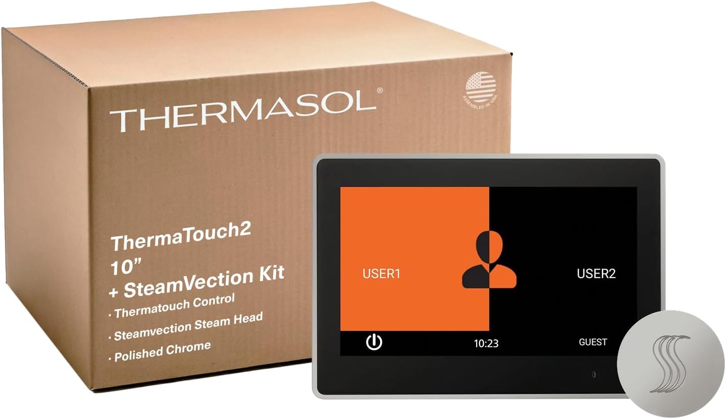 Thermasol ThermaTouch2 + Steamvection Steam Head Bundle, Digital Steam Shower Controller (10" Display/Round Heads, Polished Chrome)