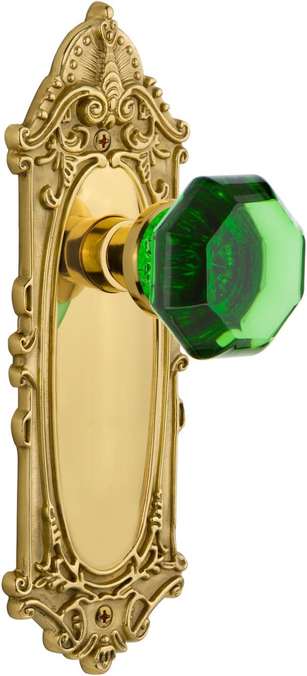 Nostalgic Warehouse 725230 Victorian Plate Privacy Waldorf Emerald Door Knob in Polished Brass, 2.75