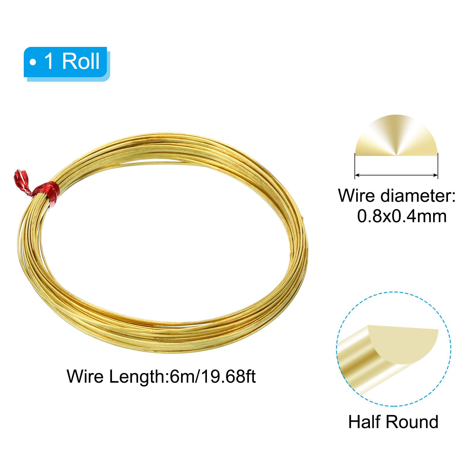 PATIKIL Half Hard Brass Wire, 1Pcs 20Gauge/0.8x0.4mm Diameter 6m/19.68ft Craft Wire for Jewelry Making Beading Garden Plants - Image 3