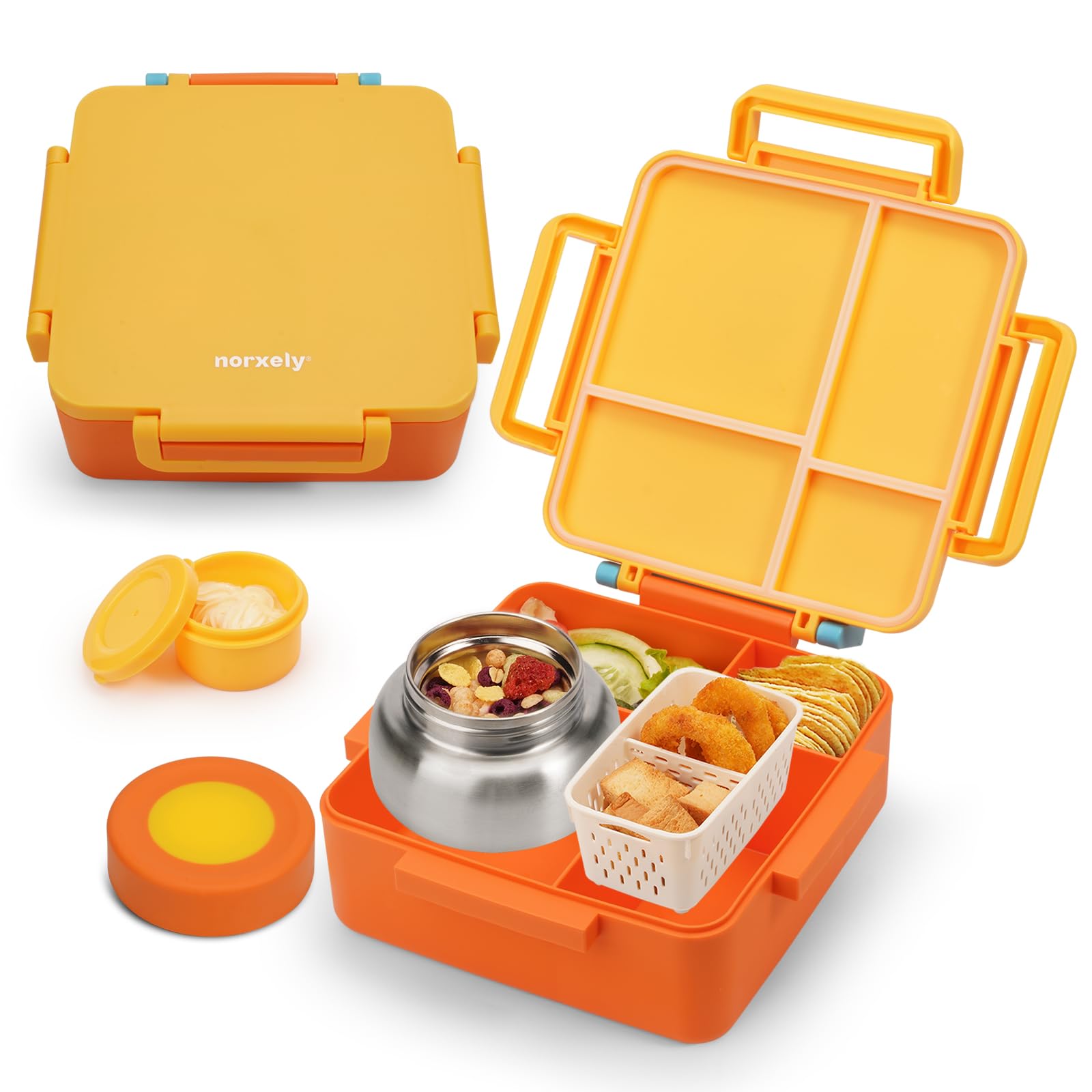 Kids Bento Box, [Large Capacity] Insulated Lunch Box for Kids with 4 Compartment for Ages 3+, Drop-Proof &amp; Dishwasher Safe Lunchbox Container Yellow