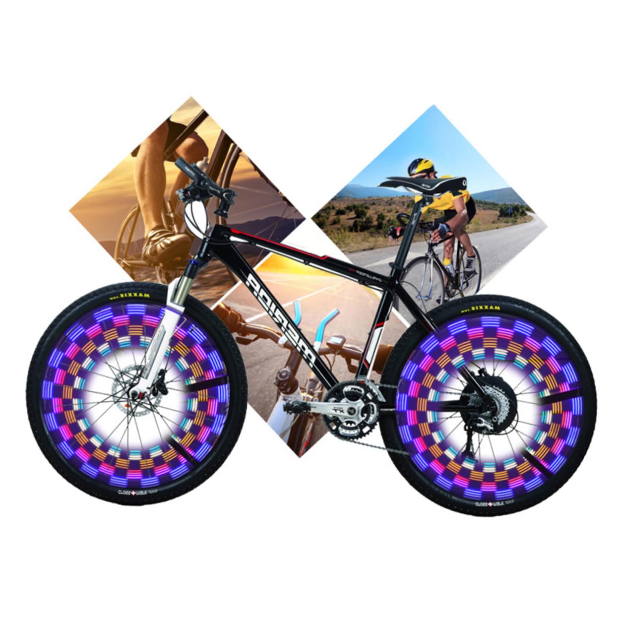 Toddmomy Lot De 3 Éclairages LED pour Roues De Vélo 42 Motifs Couleurs Variées Sécurité Nocturne sans Piles Noir