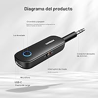 Vista 6 de UGREEN Transmisor Receptor Bluetooth para 2 AirPods o Dispositivos BT, Transmisor Inalámbrico Bluetooth para Auriculares, Adaptador de Audio