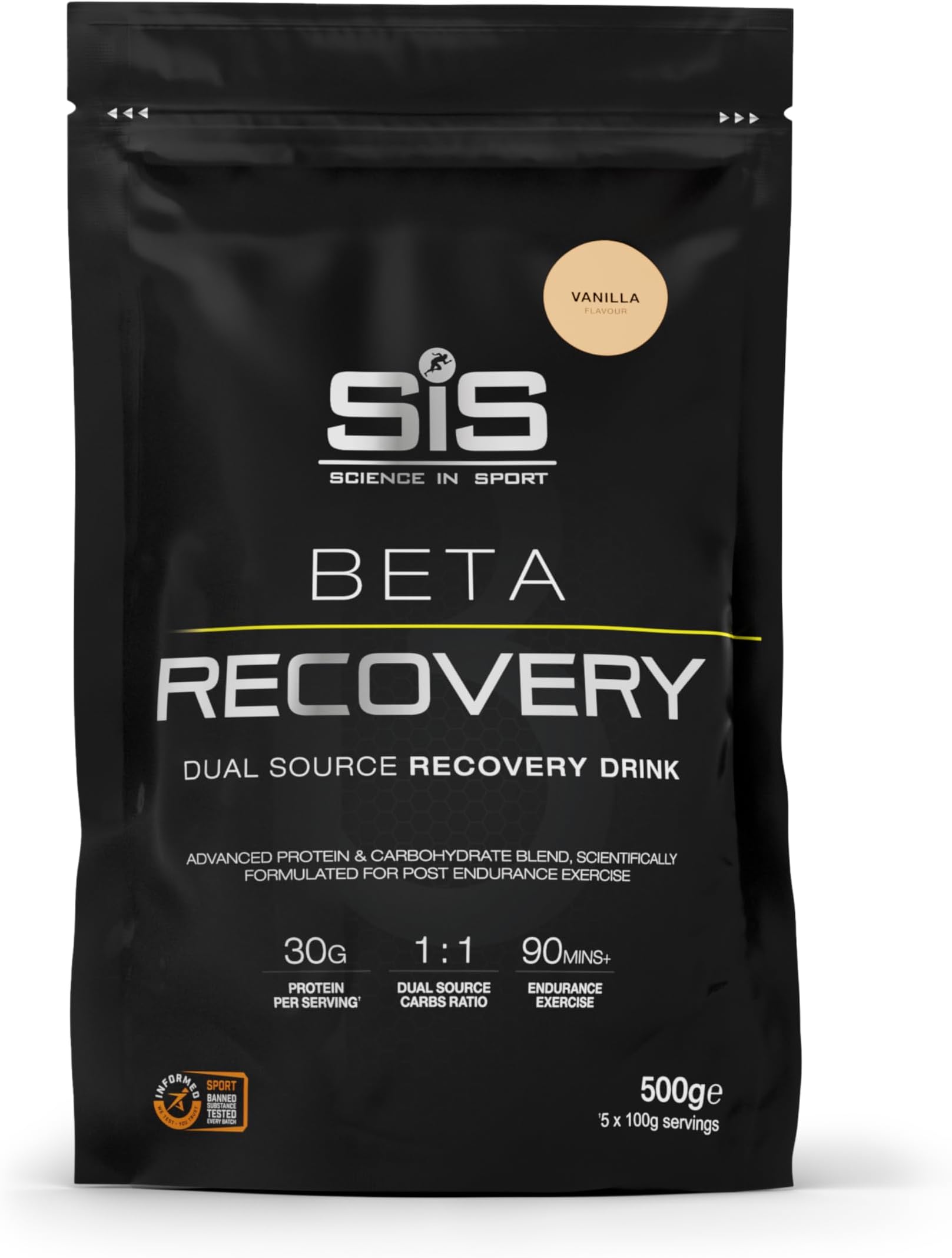 Science in Sport BETA Recovery Dual Source Recovery Drink | Vanilla Protein Powder - Advanced Carbohydrate & Whey Protein Blend for Post-Endurance Exercise | 30g Protein per Serving, 500g